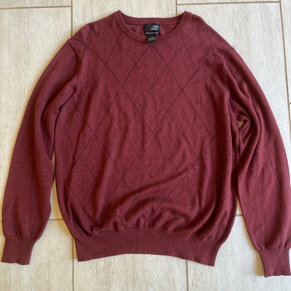 Maroon Argyle Cotton Cashmere Blend Sweater Preppy Knit L